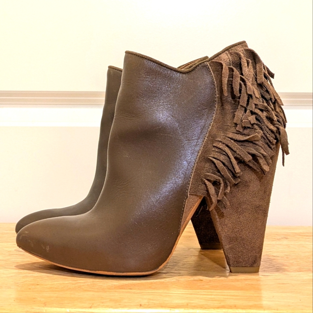 Zara Brown Ankle Boots with Fringe